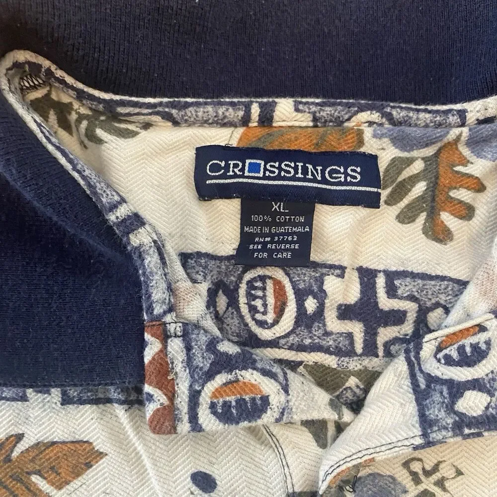 Vintage Crossings Polo Shirt T Shirt Men’s Size XL Blue Floral Aztec - Picture 5 of 10